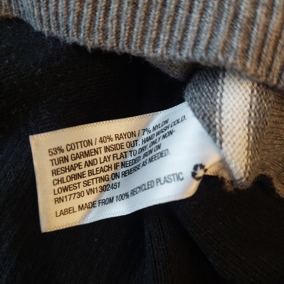 Merona Black Grey White Striped Raglan Sleeve Beaded Crewneck Sweater Size XS - Picture 6 of 10